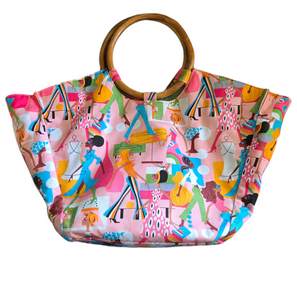 Neiman Marcus Handbags - NWT Neiman Marcus Canvas Small Tote Bamboo Handles